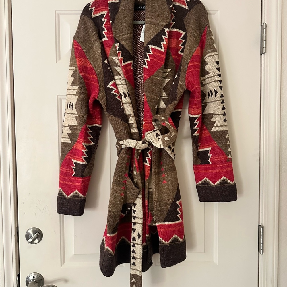 LRL Ralph Lauren Southwestern Belted Cardigan